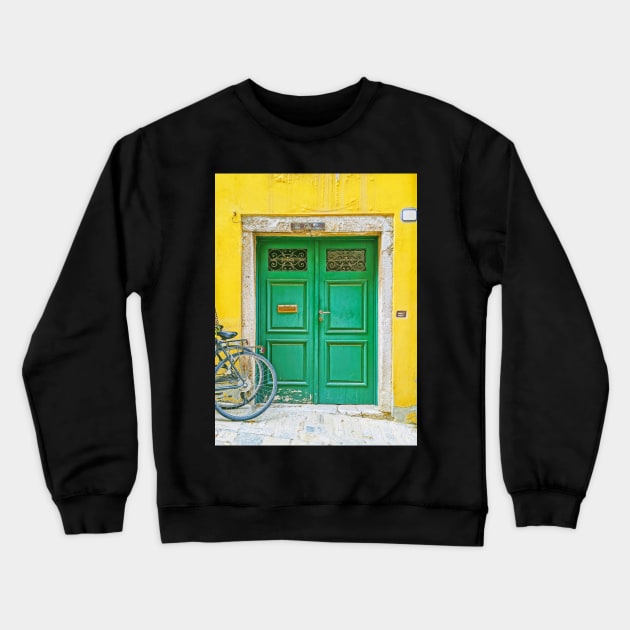 Old Green Door and Yellow Wall Crewneck Sweatshirt by kallyfactory